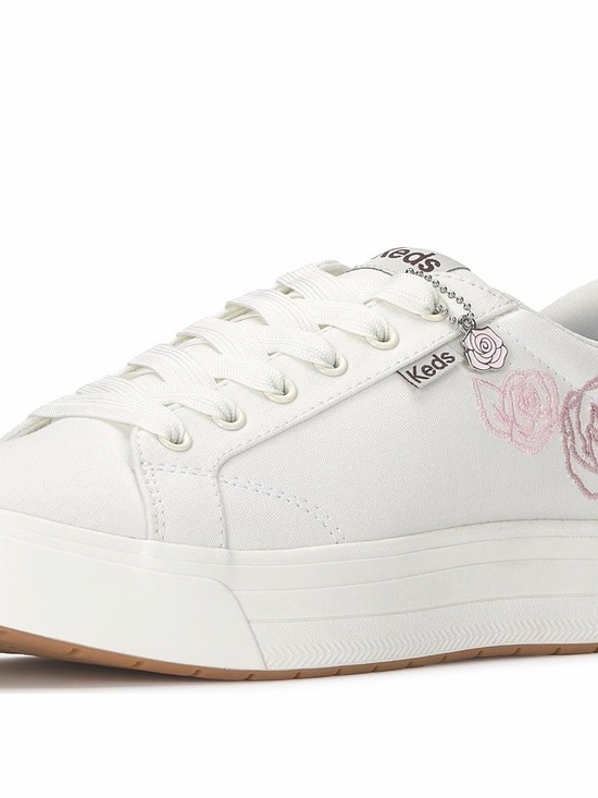 Keds Shoes - Keds White Canvas Platform Sneakers with Pink Rose Charm